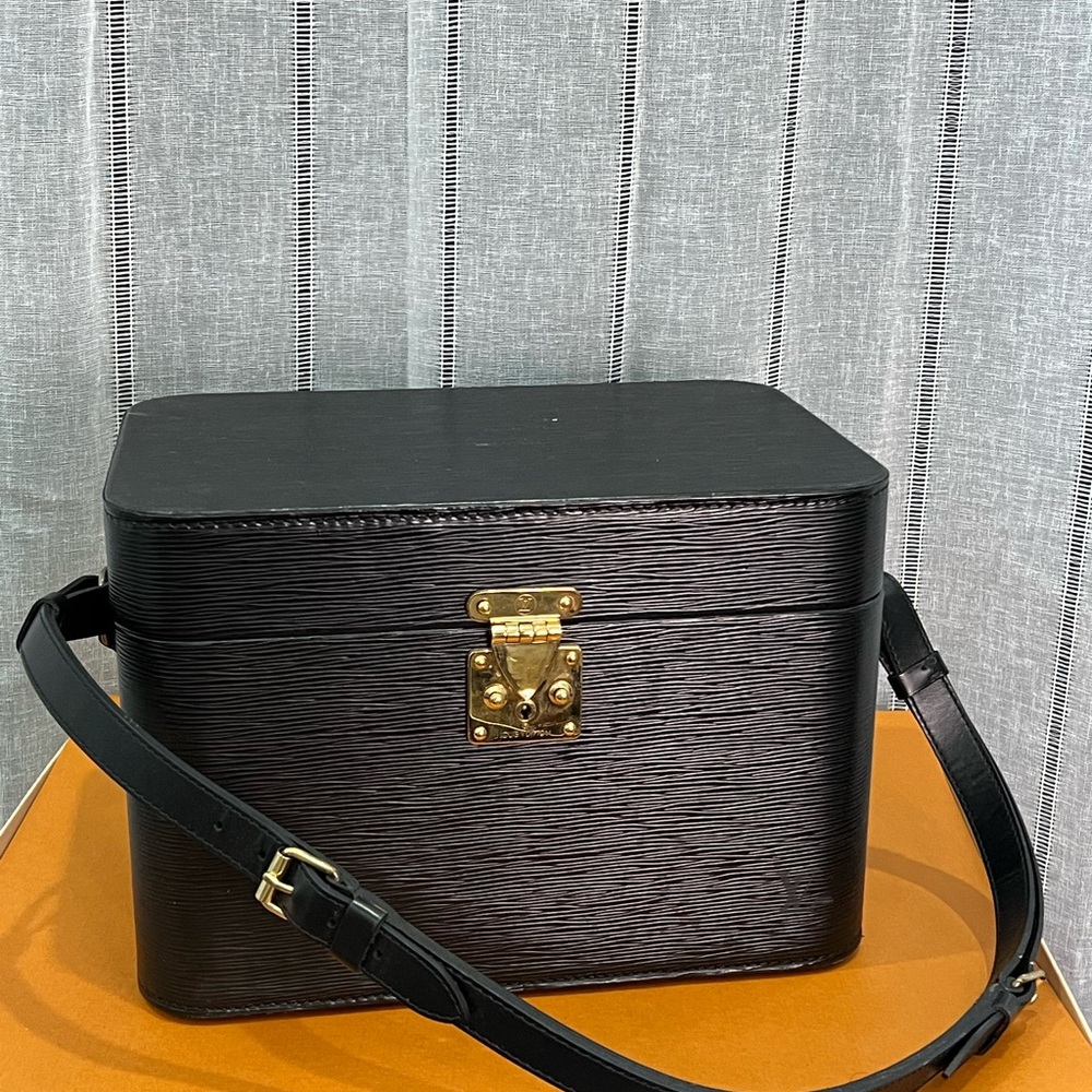 Louis Vuitton Black Trunk Case with Gold Accents